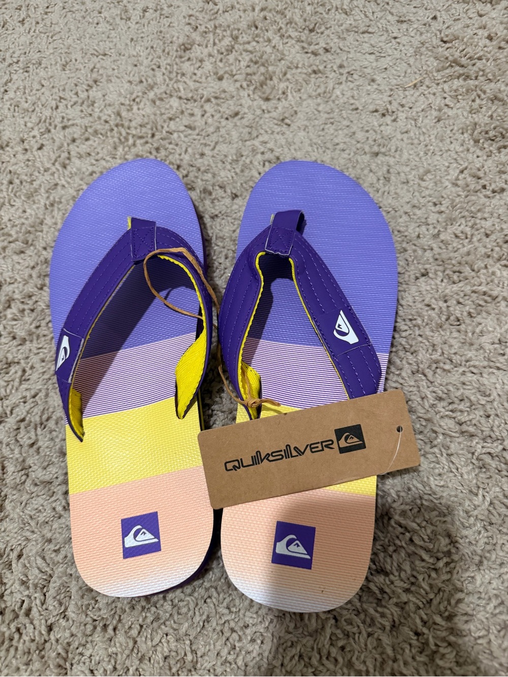Quiksilver Purple & Yellow Stripe Flip Flops